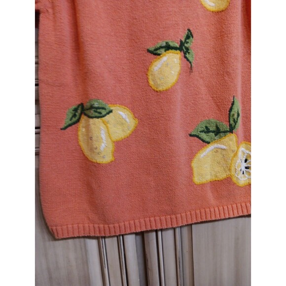 The Quacker Factory Lemon Embroidered Orange Knit Short Sleeve -  Shirt Small - Picture 2 of 6